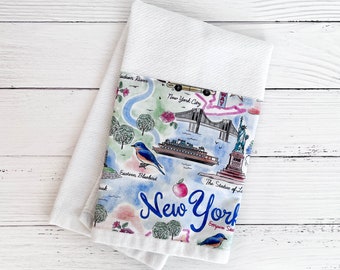 New York Hand Towel | New York State Landmarks Tea Towel | Kitchen or Bathroom Hand Towel | NY Housewarming Gift | Ready to Ship