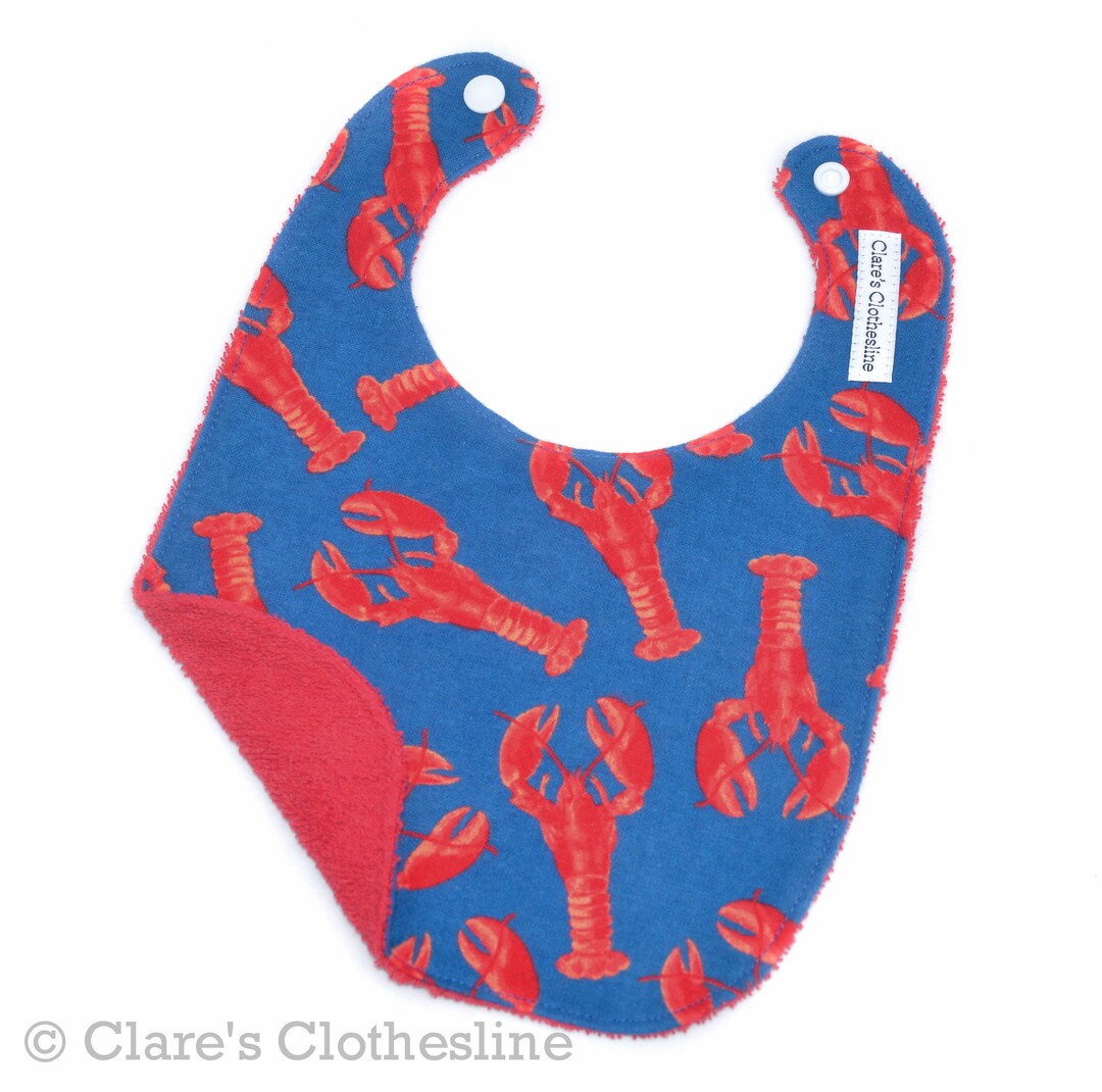 Lobsters Baby Bib Red and Blue Lobster Flannel and Terry Cloth Bib Ocean Animals Baby Shower