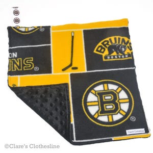 Boston Bruins Baby Lovey | Bruins Black and Gold Hockey Snuggle Blanket 15&quot;x15&quot; | Boston Sports Fan Baby Gift | Ready to Ship