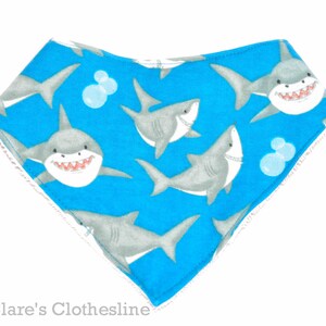 Shark Bandana Baby Bib | Gray Sharks Flannel and Terry Cloth Drool Bib | Ocean Animal Baby Gift | New Boy | Ready to Ship | Clearance Sale