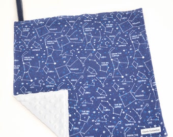 Constellations Baby Lovey | Zodiac Stars Flannel and Minky Snuggle Blanket 15"x15" | Astronomy Baby Gift | Ready to Ship | Clearance Sale