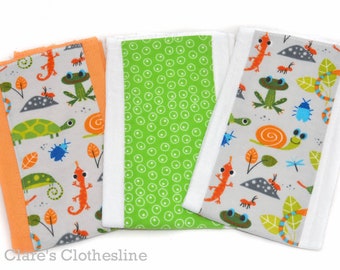 Reptiles Baby Burp Cloths Set of 3 | Lizards, Turtles, Frogs, Snakes, Snails Burp Cloths | Baby Boy Gift | Ready to Ship | Clearance Sale