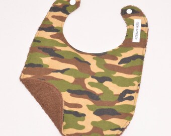 Camo Baby Bib | Green and Brown Camouflage Flannel and Terry Cloth Bib | Military or Hunter Baby Gift | Ready to Ship |Clearance Sale