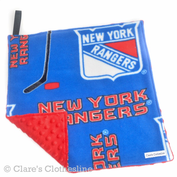 New York Rangers Baby Lovey | NY Rangers Blue and Red Hockey Snuggle Blanket 15"x15" | New York Sports Fan Baby Gift | Ready to Ship