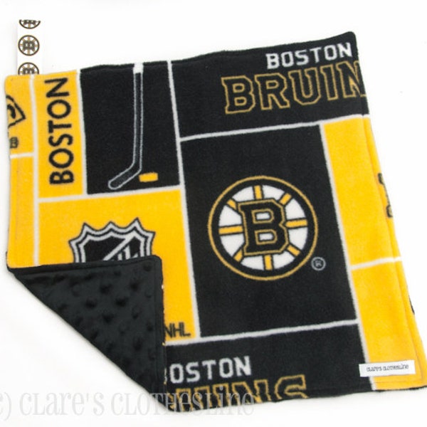 Boston Bruins Baby Lovey | Bruins Black and Gold Hockey Snuggle Blanket 15"x15" | Boston Sports Fan Baby Gift | Ready to Ship