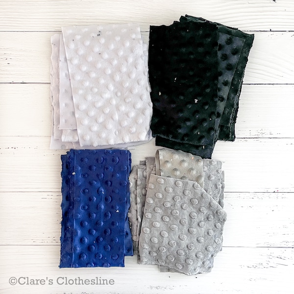 Minky Fabric Pieces | Dimple Dot Minky Scrap Pack | navy blue, gray, white and black | Ready to Ship