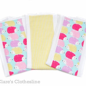 Hedgehog Baby Burp Cloths Set of 3 Girly Woodland Animal Burp Rags New Baby Girl Gift Baby Shower Gift READY TO SHIP image 1