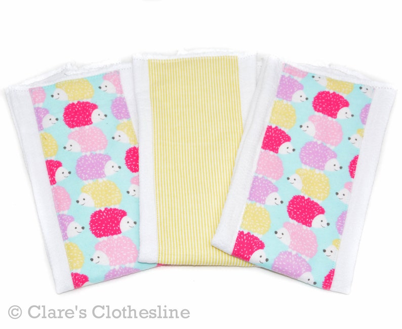 Hedgehog Baby Burp Cloths Set of 3 Girly Woodland Animal Burp Rags New Baby Girl Gift Baby Shower Gift READY TO SHIP image 1