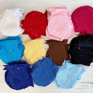 Terry Cloth Fabric Scraps | round terrycloth pieces | 3/4 pound scrap pack | red, pink, yellow, blue, brown, black white | Ready to Ship