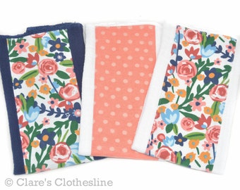 Bright Floral Burp Cloths Set of 3 | Multicolor Flowers Burp Rags | New Baby Girl Gift | Baby Shower Gift | Ready to Ship