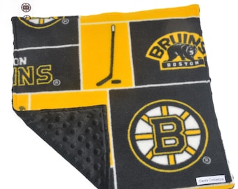 Boston Bruins Lovey: Hockey Baby Gift, Fleece & Minky (15"x15")