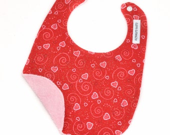 CLEARANCE SALE | Valentine's Day Baby Bib | Red and Pink Glitter Hearts Bib | February Baby Gift | Valentine Baby Gift | Ready to Ship