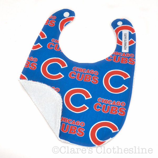Chicago Cubs Baby Bib | Cubs Blue Baseball Cotton and Terry Cloth Bib | Chicago Sports Fan Baby Gift | Ready to Ship