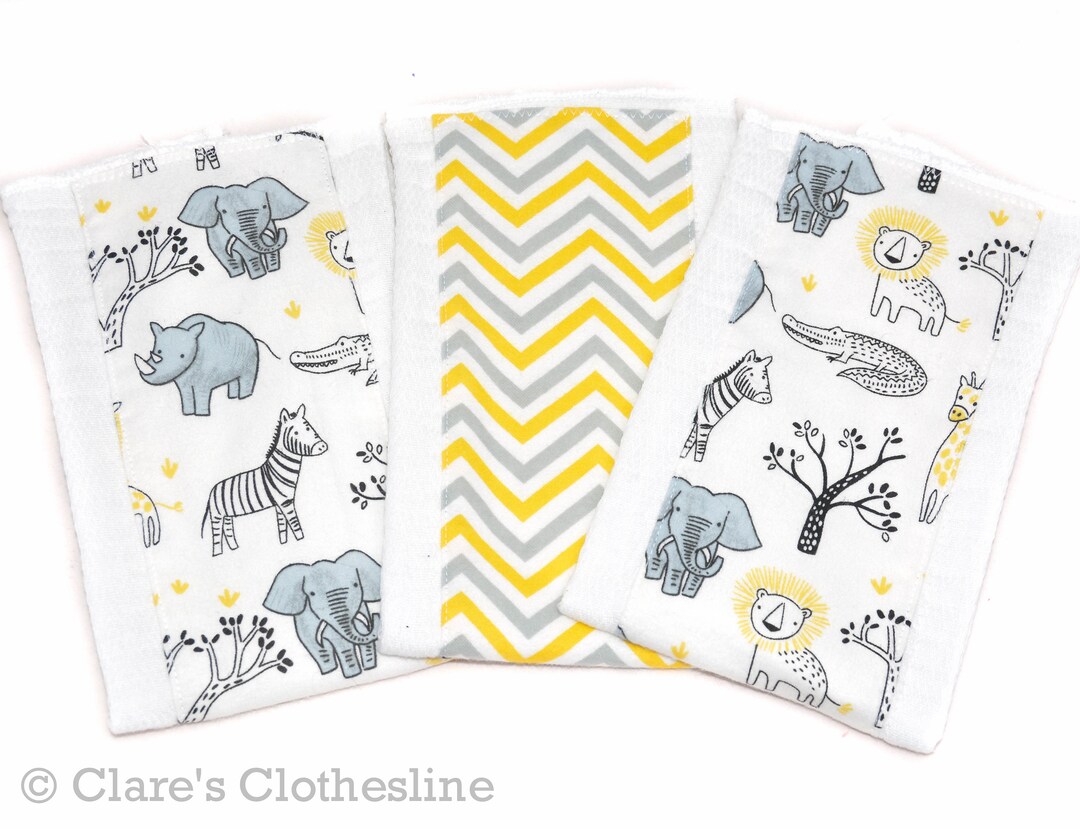 Safari Animals Baby Burp Cloths Set of 3 Flannel Burp Cloths Etsy