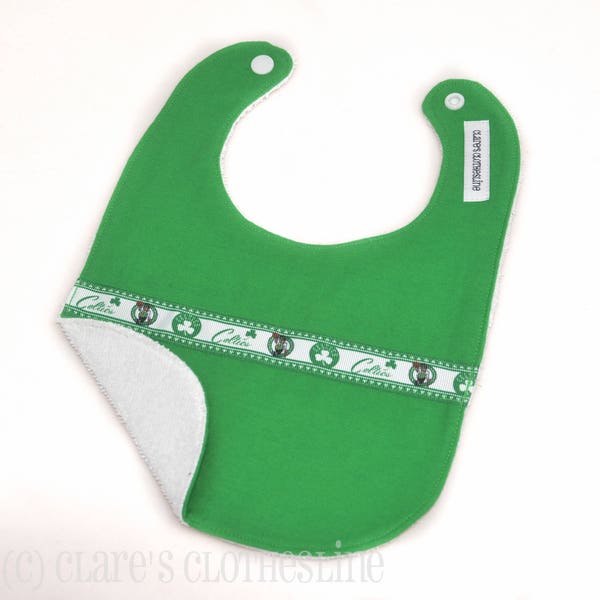 Boston Celtics Baby Bib | Green Celtics Basketball Flannel and Terry Cloth Bib | Boston Sports Fan Baby Gift | Ready to Ship