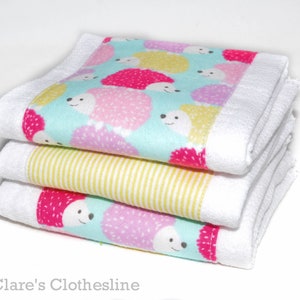 Hedgehog Baby Burp Cloths Set of 3 Girly Woodland Animal Burp Rags New Baby Girl Gift Baby Shower Gift READY TO SHIP image 2