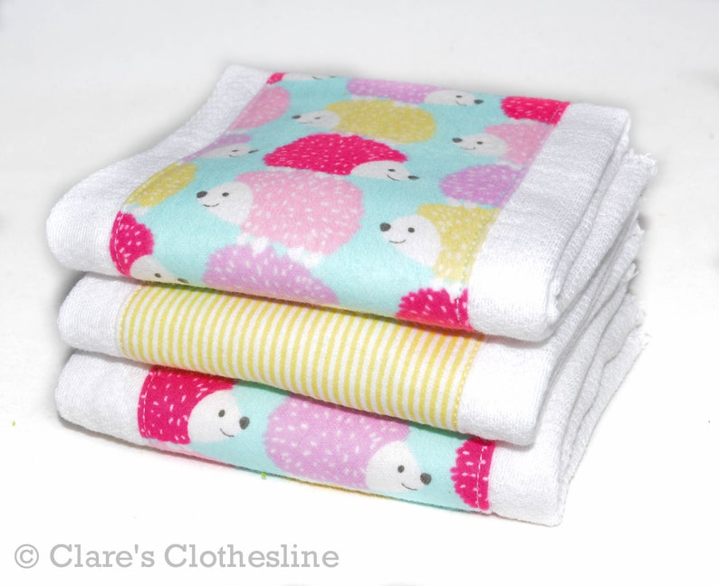 Hedgehog Baby Burp Cloths Set of 3 Girly Woodland Animal Burp Rags New Baby Girl Gift Baby Shower Gift READY TO SHIP image 2