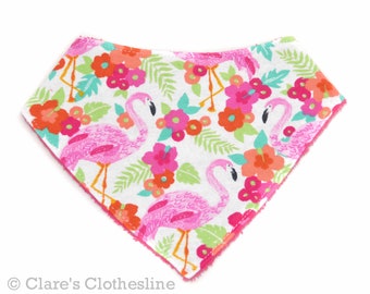 Flamingos Bandana Baby Bib | Pink Tropical Flamingos Flannel and Terry Cloth Drool Bib | Florida Baby Gift | Ready to Ship | Clearance Sale