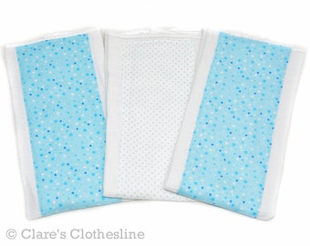 Blue Stars Baby Burp Cloths Set of 3 | Blue and White Celestial Burp Rags | Classic Blue Baby Gift | New Baby Boy Gift | Ready to Ship