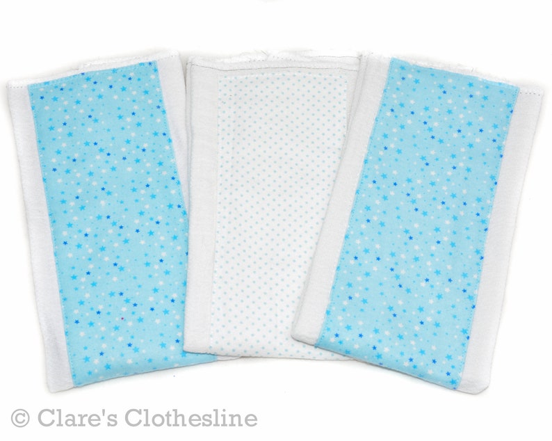 Blue Stars Baby Burp Cloths Set of 3 Blue and White Celestial Burp Rags Classic Blue Baby Gift New Baby Boy Gift Ready to Ship image 1