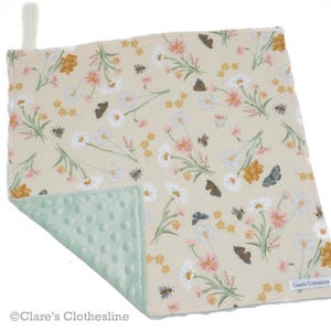 Daisies and Dandelions Lovey: Botanical Baby Gift, Flannel & Minky (15"x15")