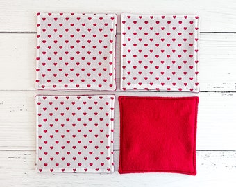 Valentine’s Day Felt Coaster Set | Red and White Hearts Coasters Set of 4 | Galentine Gift | Valentine Decor | Hostess Gift | Clearance Sale