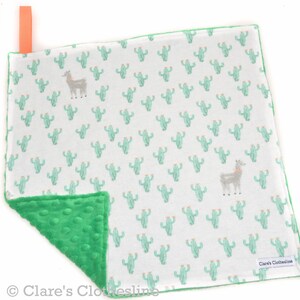 Cactus Baby Lovey | Cacti and Alpacas Flannel and Minky Snuggle Blanket 15&quot;x15&quot; | New Baby Gift | Gender Neutral Baby | Clearance Sale