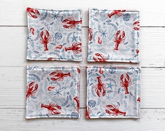 Lobsters Felt Coaster Set | Red and White Lobster Coasters Set of 4 | Beach House Gift | Nautical Housewarming Gift | Ready to Ship