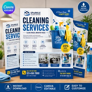 Redigerbar Canva-mall för städservice, företagsreklam (digital nedladdning)