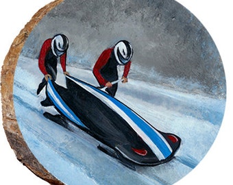 Vintage Sport Winter Olympic Bobsled Run 12X16 Inch Framed Art Print