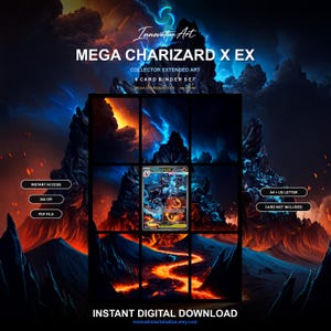 Mega Charizard X ex 125/94 Inspired Extended Art | Phantasmal Flames 9 Pocket Binder Display | Digital Download