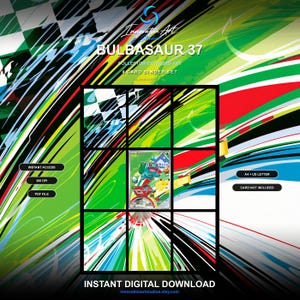 以下が含まれることがあります： Bulbasaur 37コレクター向け拡張アート8枚用バインダーセットのデジタルダウンロード。画像にはInnovation Art Studios、Bulbasaur 37、Collector Extended Art、8 Card Binder Set、Instant Access、300 DPI、PDF File、A4 + US Letter、Card Not Included、Instant Digital Downloadのテキストが含まれています。
