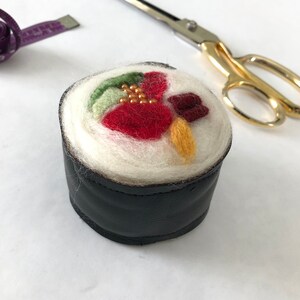 Sushi Roll Pincushion - includes 10 "ikura" sewing pins!