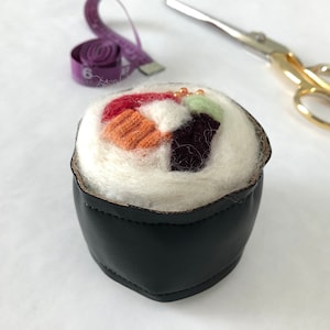 Sushi Roll Pincushion - includes 10 &quot;ikura&quot; sewing pins!