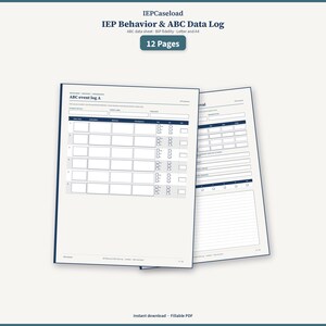 IEP Behavior & ABC Data Log | Fillable printable data sheet | 12 pages letter and a4