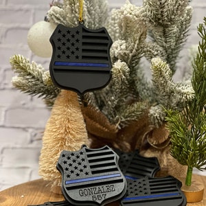 Personalized Police Badge Ornament - back the blue
