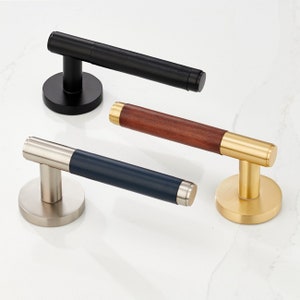 Leather Lever Door Handles | Spring-Loaded Brass Handles for Interior Doors | Sold as a pair | Internal Door Handles | Lever Handles on Rose