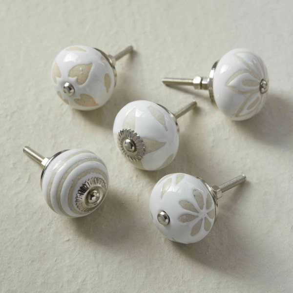 Boutons de porte en céramique et porcelaine, motif de feuilles de fleurs, Beige crème, pour placard, meubles