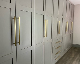 Solid Brass Gold Cabinet Pull Handles | Brushed Hexagonal T Bar Knobs Modern Drawers Kitchens cupboard door furniture wardrobe