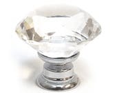 Modern Decorative Small Clear Crystal Diamond Cut Glass Cupboard Door Knob