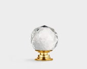 Vintage Decorative Small Clear Crystal Faceted Cut Glass Cupboard Door Knob With Gold Base