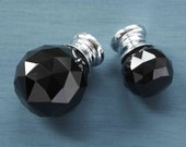 Black Faceted Crystal Glass Cupboard Door Knobs