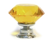 Modern Decorative Small Amber Crystal Diamond Coloured Glass Cupboard Door Knob