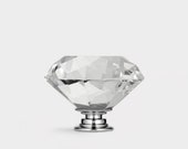 Modern Decorative Large Clear Crystal Diamond Cut Glass Cupboard Door Knob