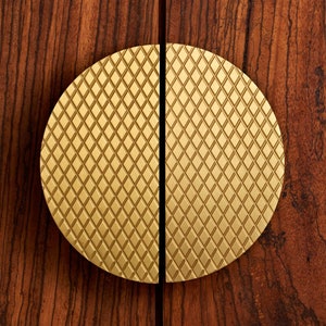 Solid Brass Gold round half moon cabinet door pulls. Sold As A Pair. Protective lacquer to prevent tarnishing. image 5
