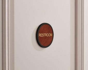 Personalized Brass & Leather Room Sign, Hotel Door Plaque