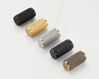 Cabinet Handles | Knurled Brass Gold, Silver, Black, Gunmetal Grey and Antique Gold Cylinder Textured Pulls | Cupboard Drawer Knobs