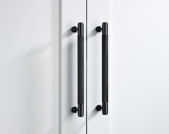 Premium Solid Brass Knurled Cabinet Bar Pull Handles | Black | Furniture Hardware Drawers Kitchens cupboard door wardrobe  128mm 160mm 224mm