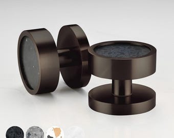 Pomelli per porte a mortasa in bronzo, a molla, pomelli per porte interne, in ottone massiccio con inserto in terrazzo, venduti in coppia, maniglie per porte, maniglia con serratura a scatto