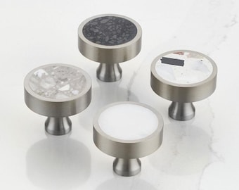Solid Brass Silver Drawer Knobs With Terrazzo Insert. Cabinet Knobs, Cupboard Door Knobs, Wardrobe knobs, Kitchen Door Knobs, Dresser Knobs.